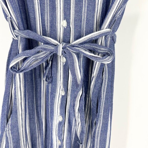 Harper Heritage Blue/White Striped Button Front Tie Waist Shirt Dress - Picture 3 of 6